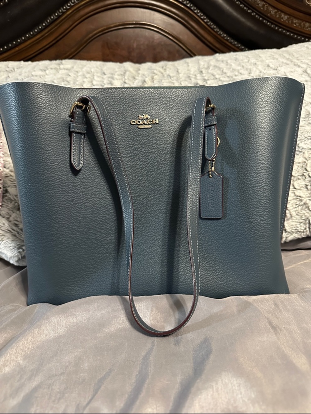 Coach Pebbled Leather Tote in Deep Blue